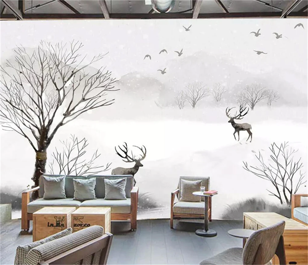 Decorative wallpaper Simple Hand-painted Elk Background Wall