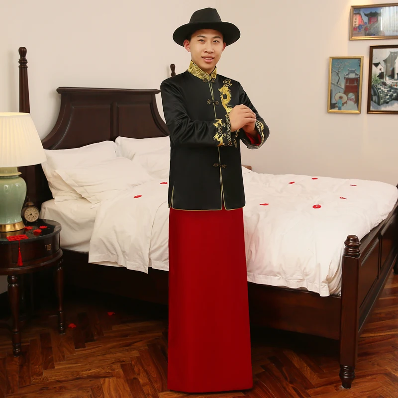 Summer Autumn Special Fashion show chinese male Traditional bridegroom Suit chinese style wedding long dragon Groom gown Robe