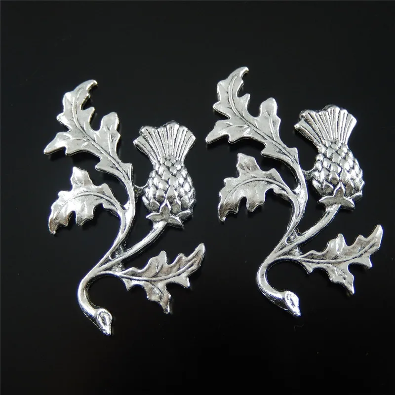 GraceAngie 10PCS Antique Style Silver Color Tone Alloy THISTLE Pendant Jewelry Accessory  47*32*2MM  32136