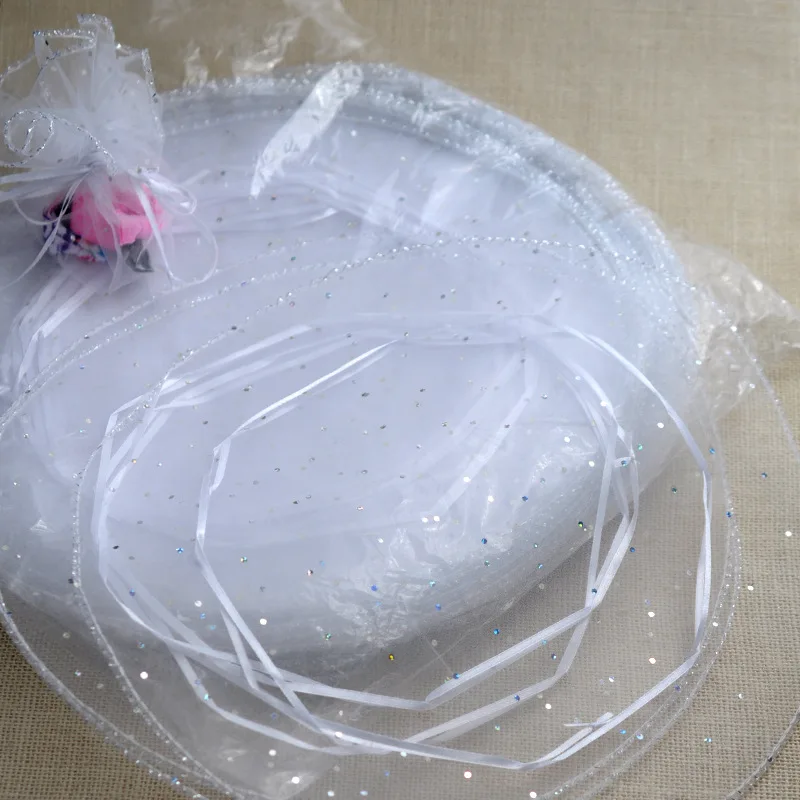 

300pcs diameter 26cm white Round Sachet Organza Bag Drawstring jewelry packaging bags for Wedding/gift/food/candy/Christmas