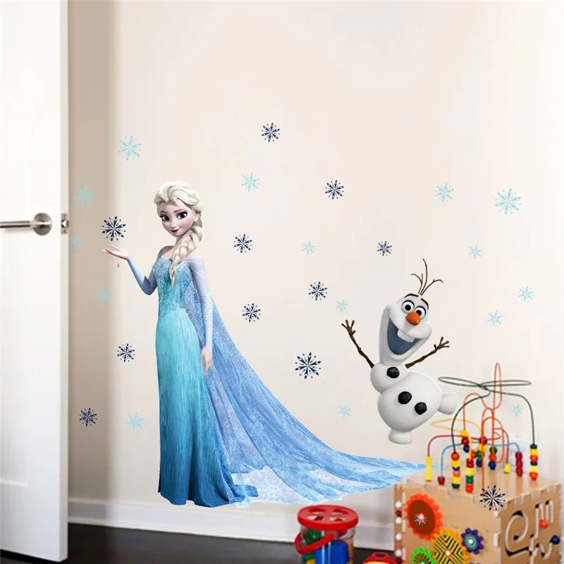 

Lovely Olaf Elsa Queen Snowflakes Frozen Wall Stickers For Kids Room Decoration Cartoon Home Decals Anime Mural Art Movie Poster