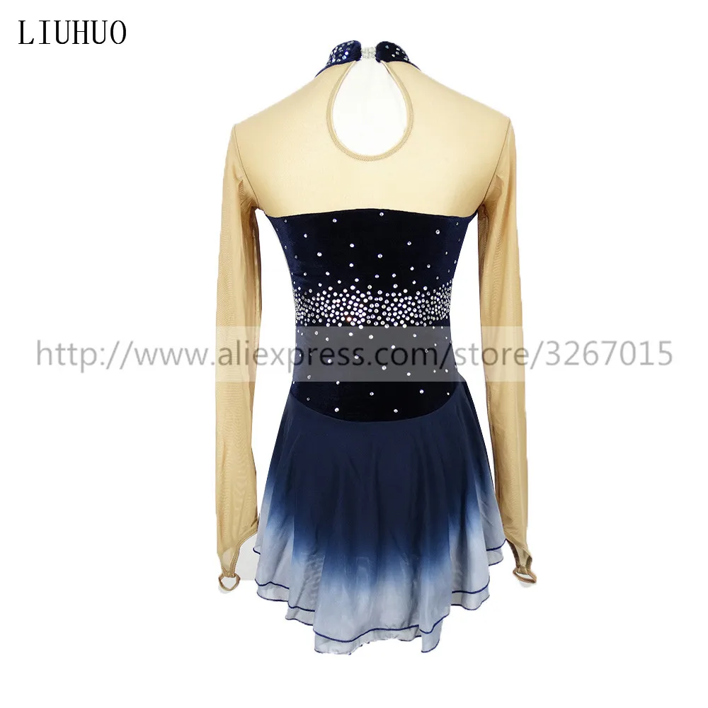 LIUHUO Ice Figure Skating Dress Women Girls Stand Collar Long Sleeve Competition Performance Costume Dance Leotard Roller Adult