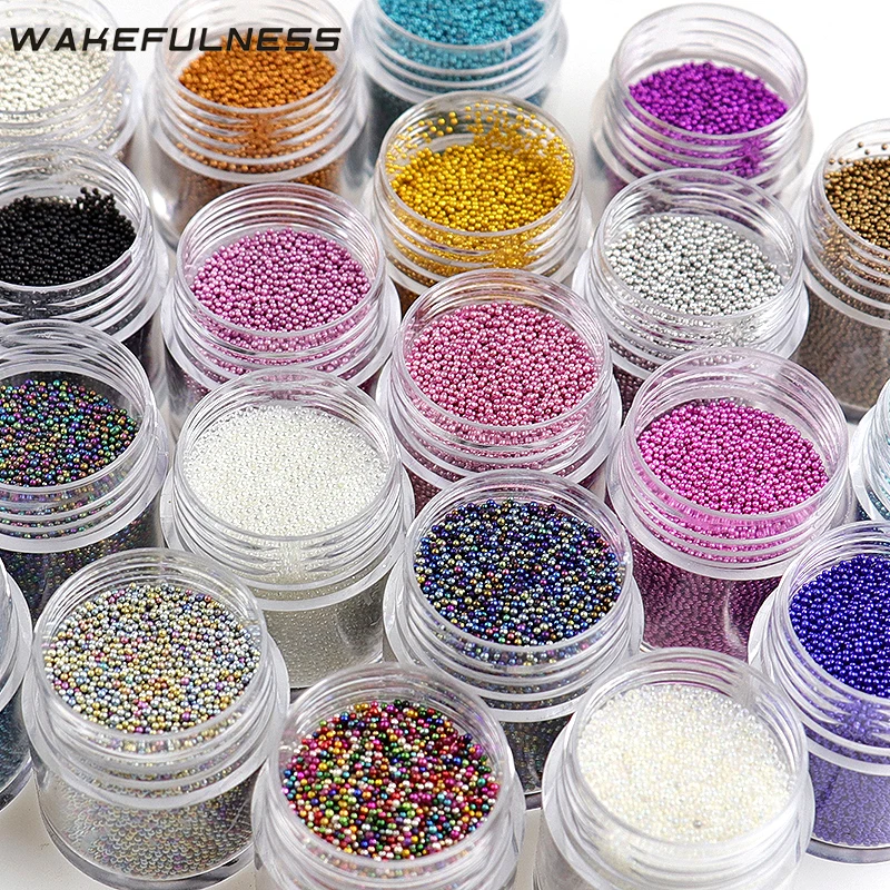 WAKEFULNESS 10g/jar Nail Caviar Beads 0.6-0.8mm Colorful Mini Glass Beads for Nail Charms Manicure 3D Nail Art Decorations