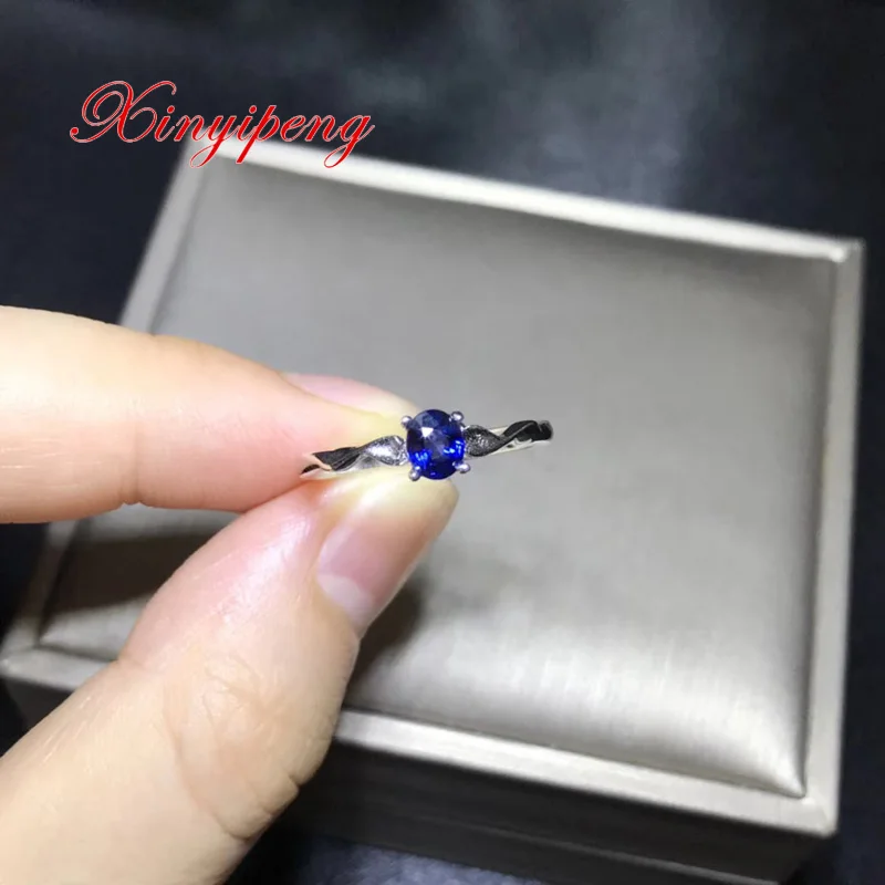 

Xin yi peng 925 silver inlaid natural sapphire ring, the woman ring, simple and easy, birthday anniversary gift