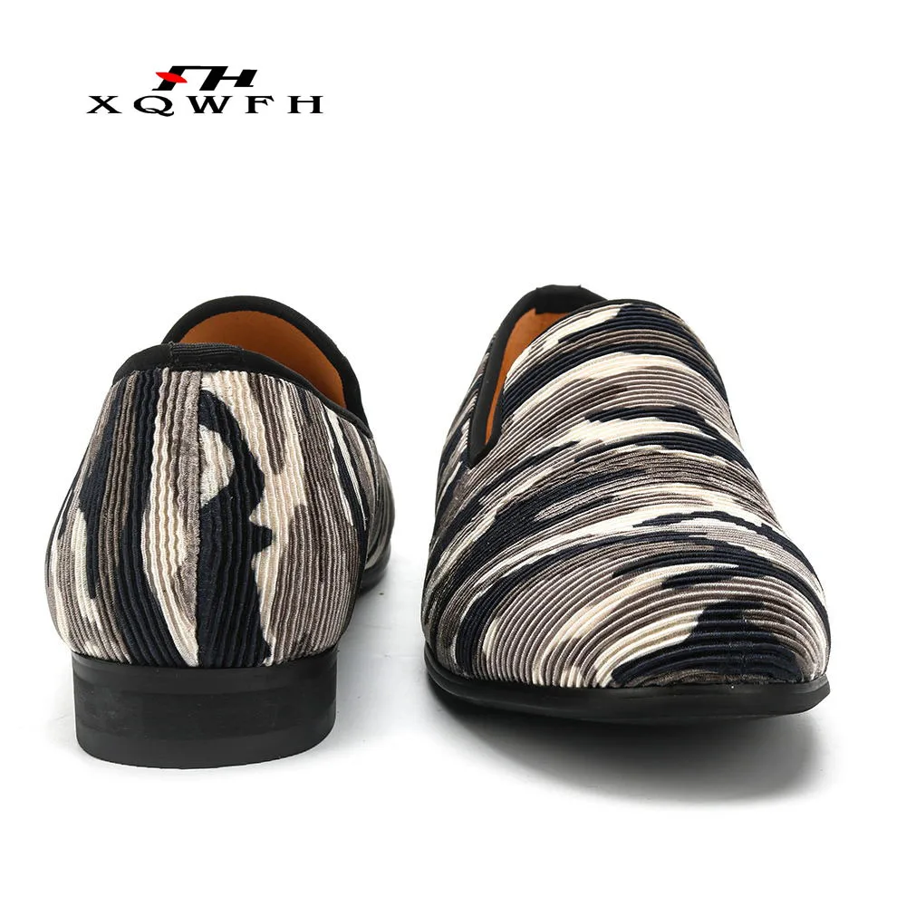 Leather Men Casual Shoes Hand-printed Camo Velvet Men Loafers Comfortable Breathable Mens Shoes