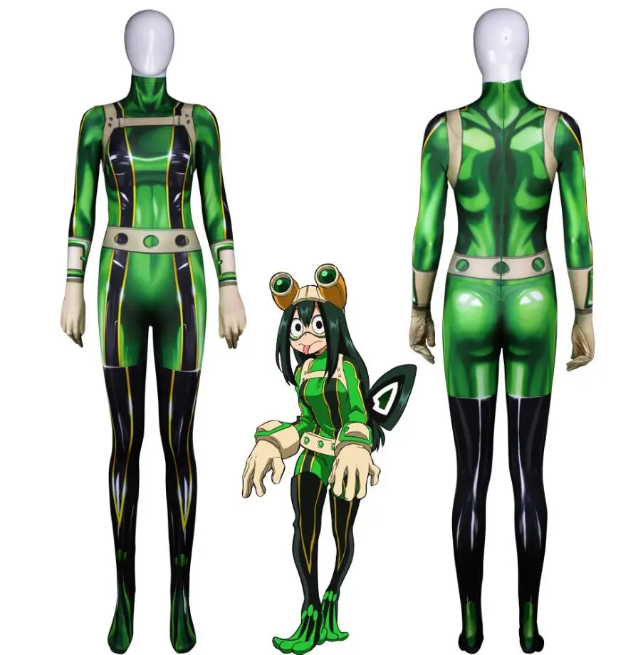 Disfraz de Boku no Hero Froppy con estampado 3D, traje de Cosplay Pro Hero Tsuyu Asui Zentai, mono de Halloween para mujer