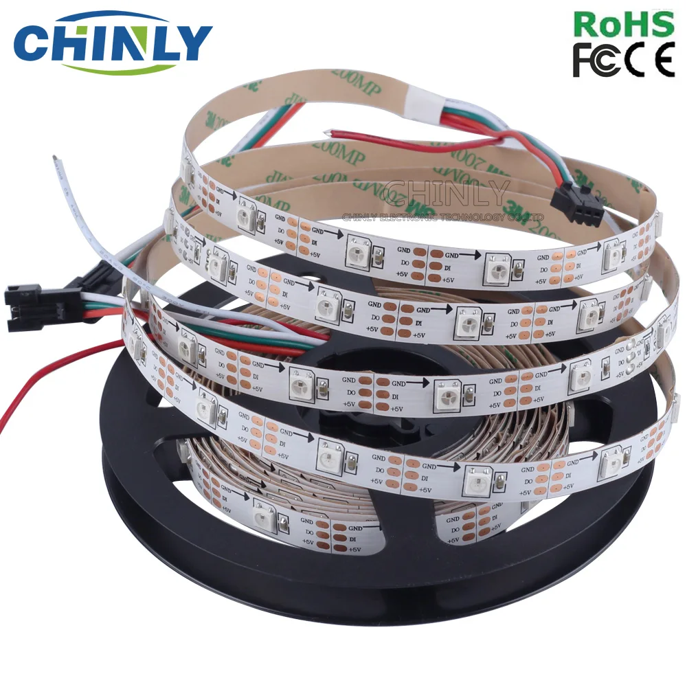 

CHINLY led Strip WS2812b DC5V Pixel RGB 5 meters 150 LED 150IC SMD5050 White Color PCB Non Waterproof Light Top Supplier