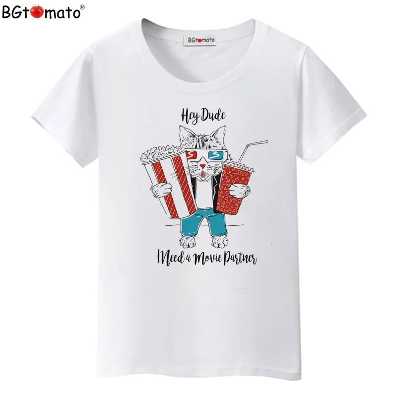 BGtomato New Fries cat funny t-shirt women Lovely cute Coke cat Shirts New style brand top tees