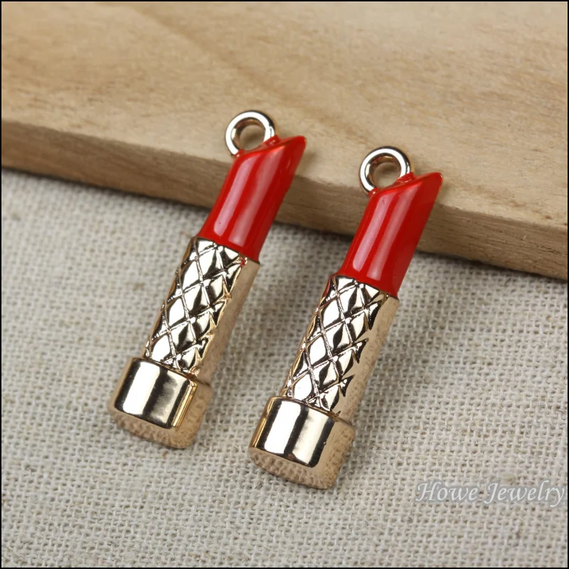 

25pcs High quality retro red enamel sexy Lipstick gold plated charm fit for Necklaces & Pendants metal jewelry findings