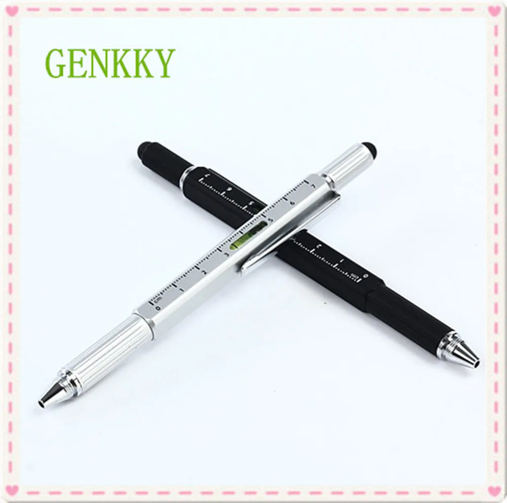 GENKKY Multifunction Ballpoint Pen Screwdriver Ruler Spirit Level With A Top And Scale Multifunction 5 in 1 Metal Tool Ball Pens