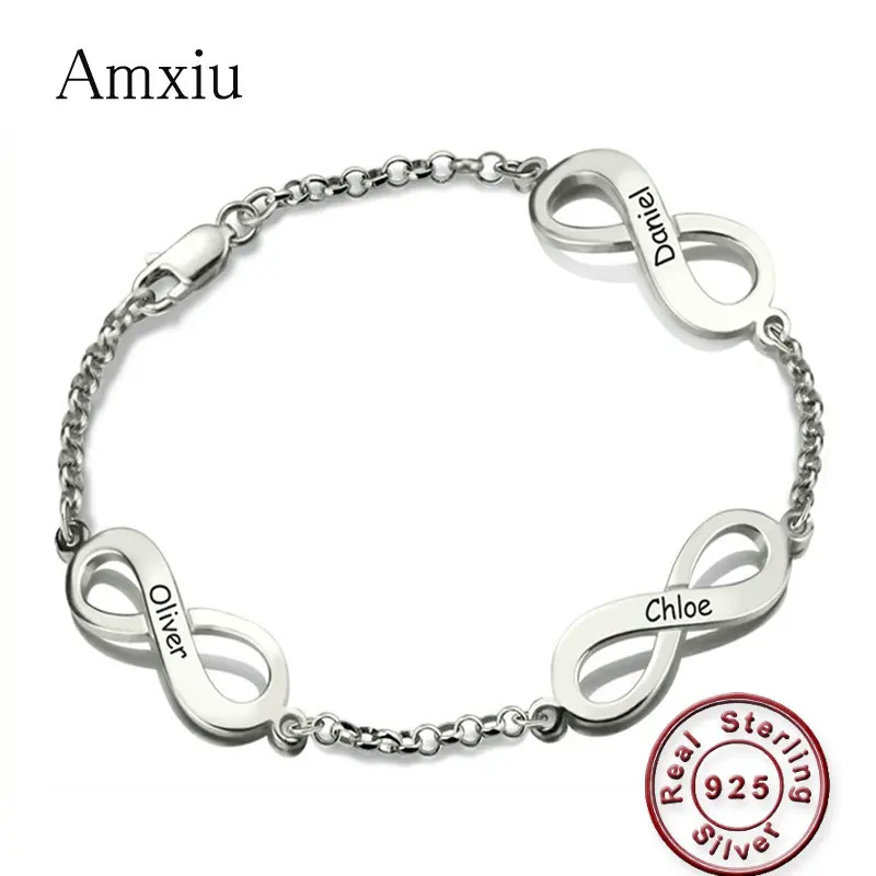 Amxiu Custom 1-3 Names Bowknot Bracelet Personalized 925 Sterling Silver Bracelets For Friends Sisters Birthday Gifts Jewelry