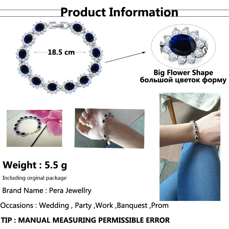 Pera Elegant Silver Plated Light Pink Cluster Flower Shape Big Cubic Zirconia Stone Jewelry Bracelets Bangles for Women B013