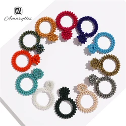 Amaiyllis Handmade Glass Beads Statement Earrings For Women Multi Color Round Circle Pendant Stud Earring Geometric Stud Earring
