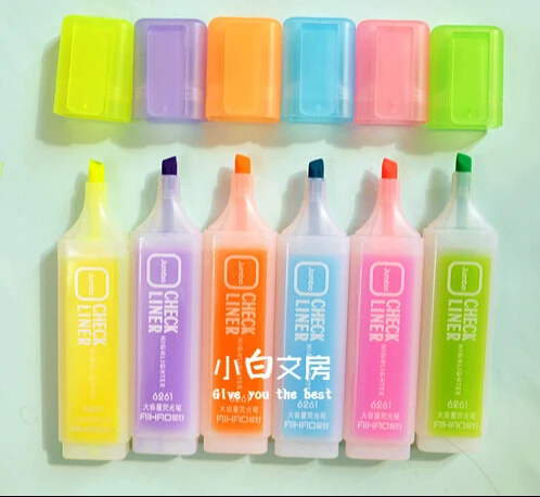 Large Capacity Highlighter Pen Flat Marker Stationery 6 Pieces/Lot School Supplies