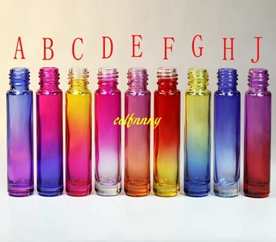 

100pcs/lot 10ML Gradient Color Thick Glass Roll On bottles Essential Oil Empty Perfume Bottle With Steel Roller Ball