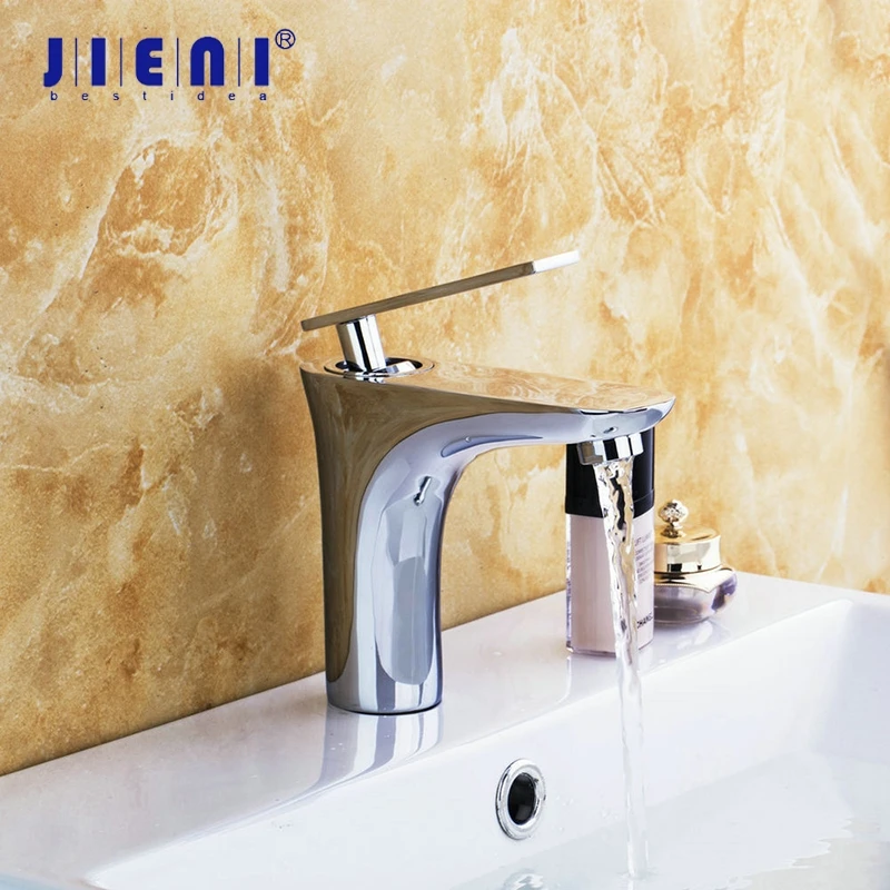 

JIENI Chrome Faucet Fast Shipping torneira Brass Bathroom Basin Single Lever Faucet Hot and Cold Sink Mixer Tap Deck Mounted