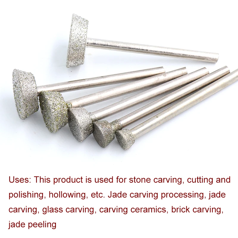 5pcs 1 to 16mm Diamond Magnetic Sanding E Needle Diamond Grinding Head Inverted Trapezoid Jade Carving Burrs Dremel Accessories