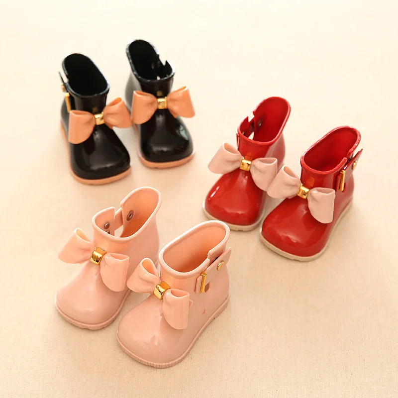 Children Rain Boots Girl Fashion Butterfly-Knot shoes Baby Girls Autumn Boots For Boys Rubber Ankle Kids boots 1 2 3 4 5 6 Year