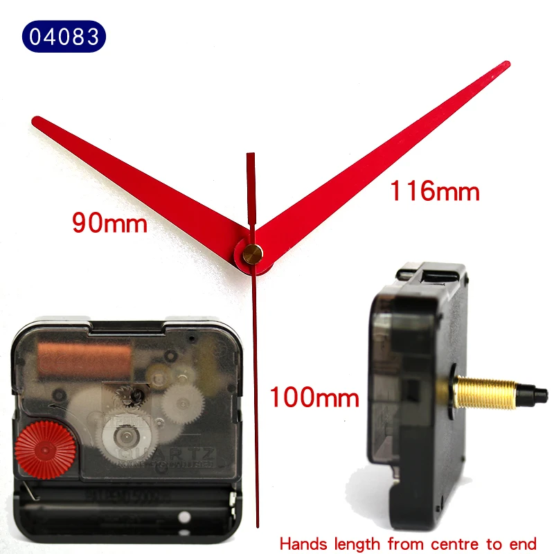 12888 15mm Long Black screw axis Sweep Screw in type Clock Accessory Quartz Movement  With 04083 Red Clock Hands DIY Clock Kits