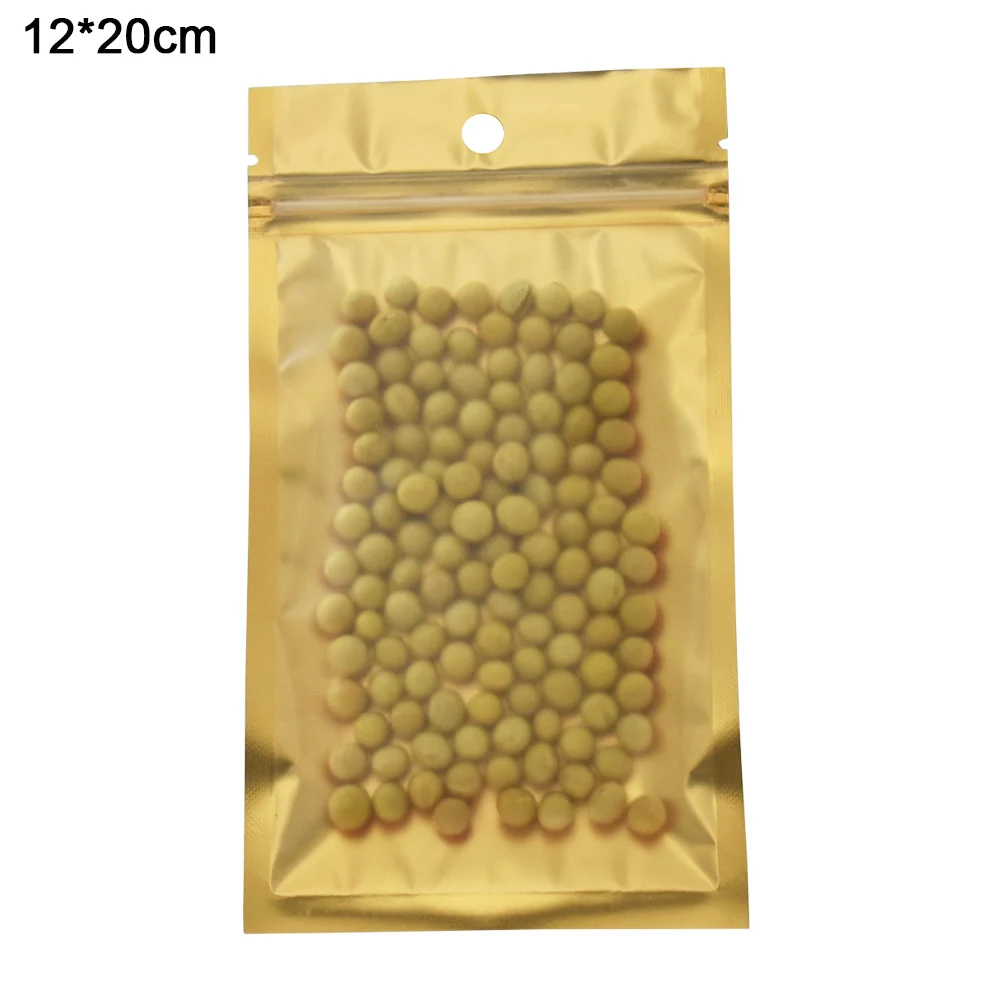 

12x20cm Flat Reclosable Golden Matte Clear Plastic Bag Package Pouches Dried Food Grocery Storage Ziplock Mylar Foil Bag