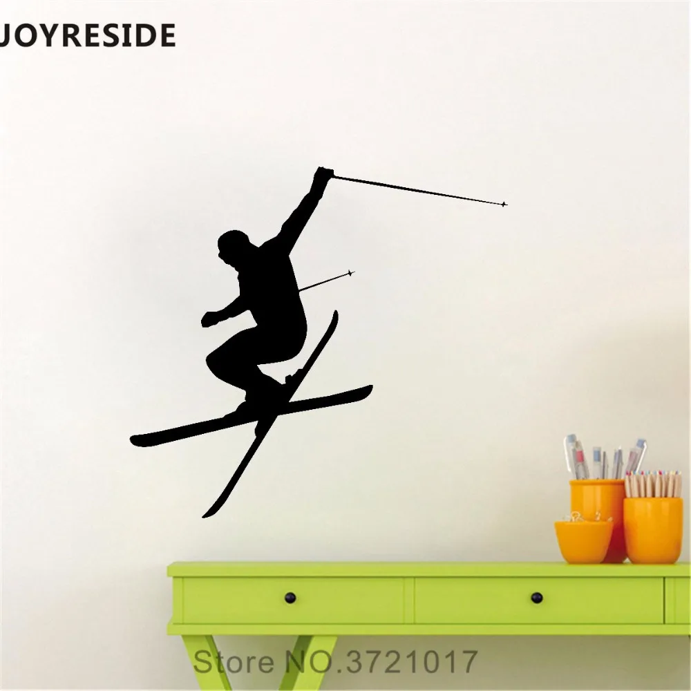 JOYRESIDE Sport Downhill Man Wall Decal Skiing Wall Sticker Snow Jumping Vinyl Decal Home Playroom Decor Interior Design A772