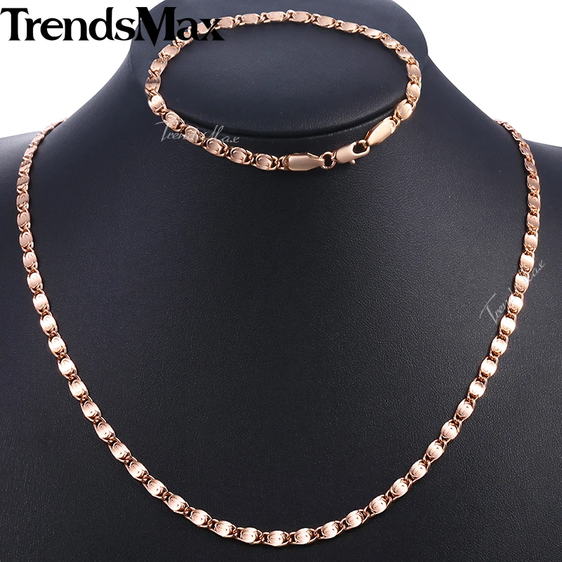Jewelry Set For Women Men Rose Gold Bracelet Neckalce Set Snail Chain 2018 Fashion Dropshipping Jewelry Gifts Male 4mm KGS181