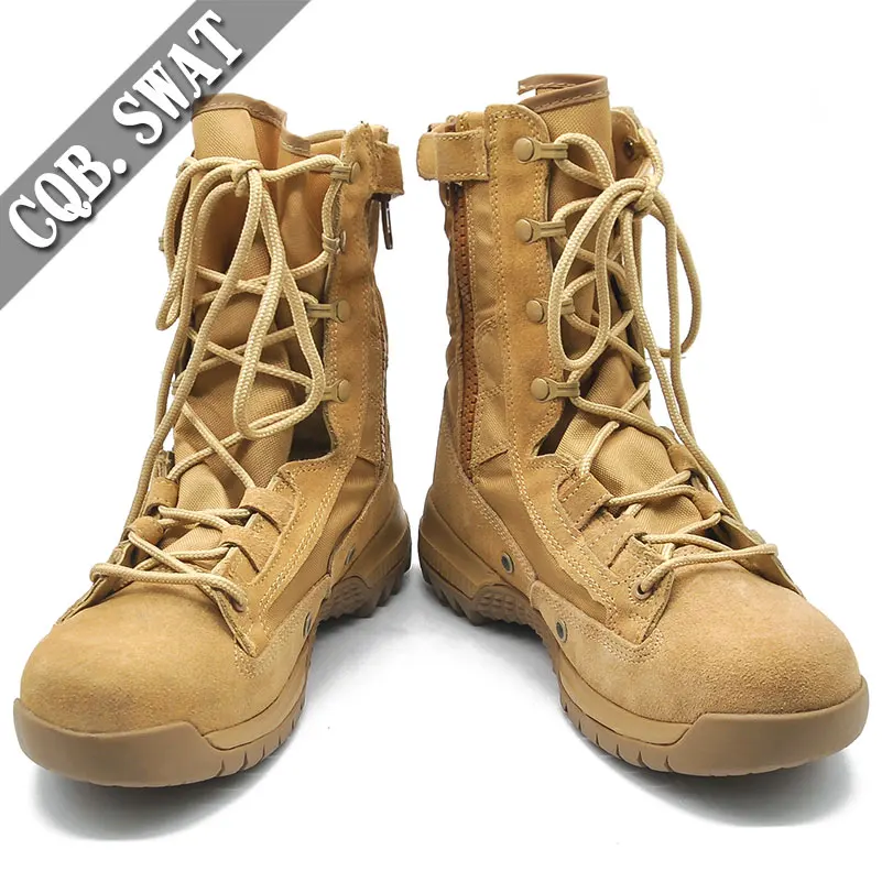 CQB.SWAT TAN COLOR BOOTS FOR MEN COMBAT BOOTS DESERT OUTDOOR BOOTS WITH SIDE ZIPPER SIZE 38-46