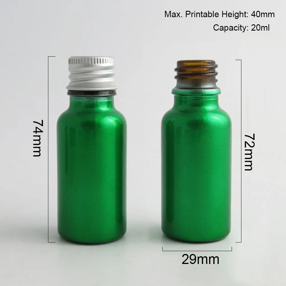 24 x 20ML Paint Green Boston Round Glass Bottle With Stopper Aluminum Cap 20cc Cosmetic Glass Eessential Oil Bottles