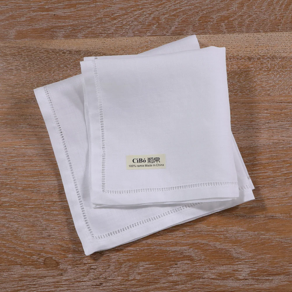 S009: 1 piece White ramie Kerchief Drawnwork Ladder Hemstitch hanky Wedding handkerchief