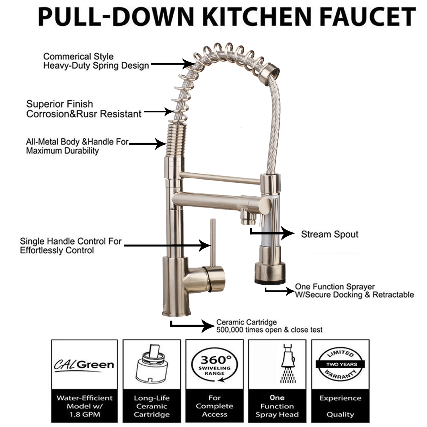 KEMAIDI Spring Kitchen Faucet Pull out Side Sprayer Dual Spout Single Handle Mixer Tap Sink Faucet 360 Rotation Kitchen Faucets