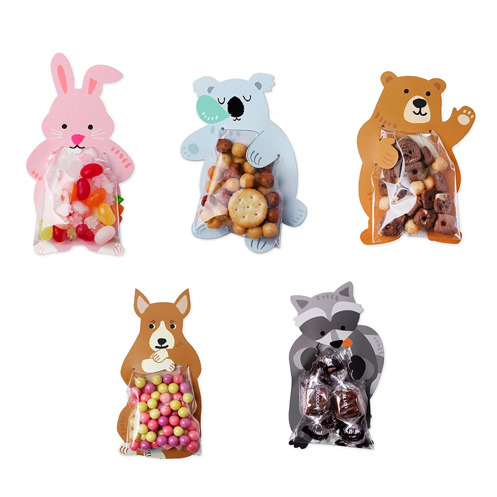 Bolsas de dulces con forma de Animal, oso, conejo, galletas, regalos, tarjetas de felicitación, Baby Shower, fiesta de cumpleaños, caja de dulces, 10 unids/lote