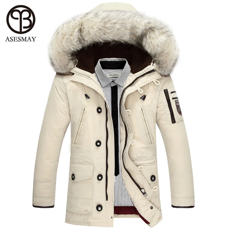 Asesmay Winter Men\'s Duck Down Jackets Coats Mens Fashion Thick Warm Big Wool Fur Hooded Plus Size Jackets For Men Winter Parkas