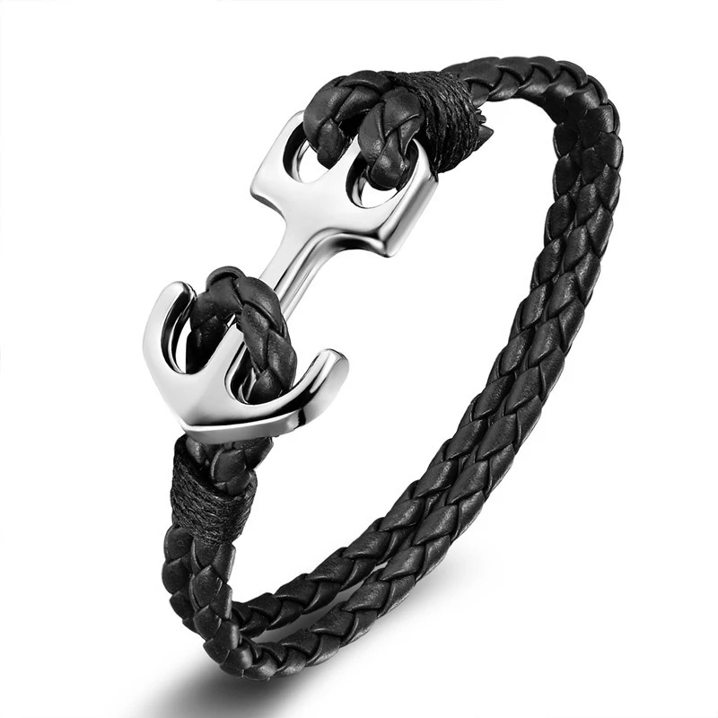 NIUYITID New Anchor Bracelets Men Charm PU Leather Braclet Friendship Bracelets for Women & Men Male Jewelry Gift