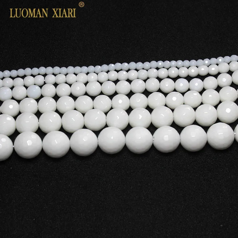 Wholesale Faceted Natural White Porcelain Stone Beads For Jewelry Making Ceramic DIY Bracelet  4/6/8/10/12/14 mm Strand 16\'\'