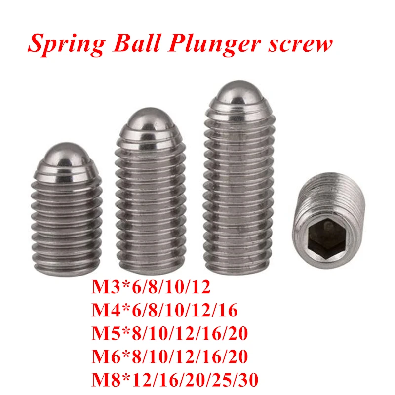 10pcs M3 M4 M5 M6 M8 Hex Socket Spring Ball Plunger Set Screw 304 stainless steel wave beads positioning marbles tight screws