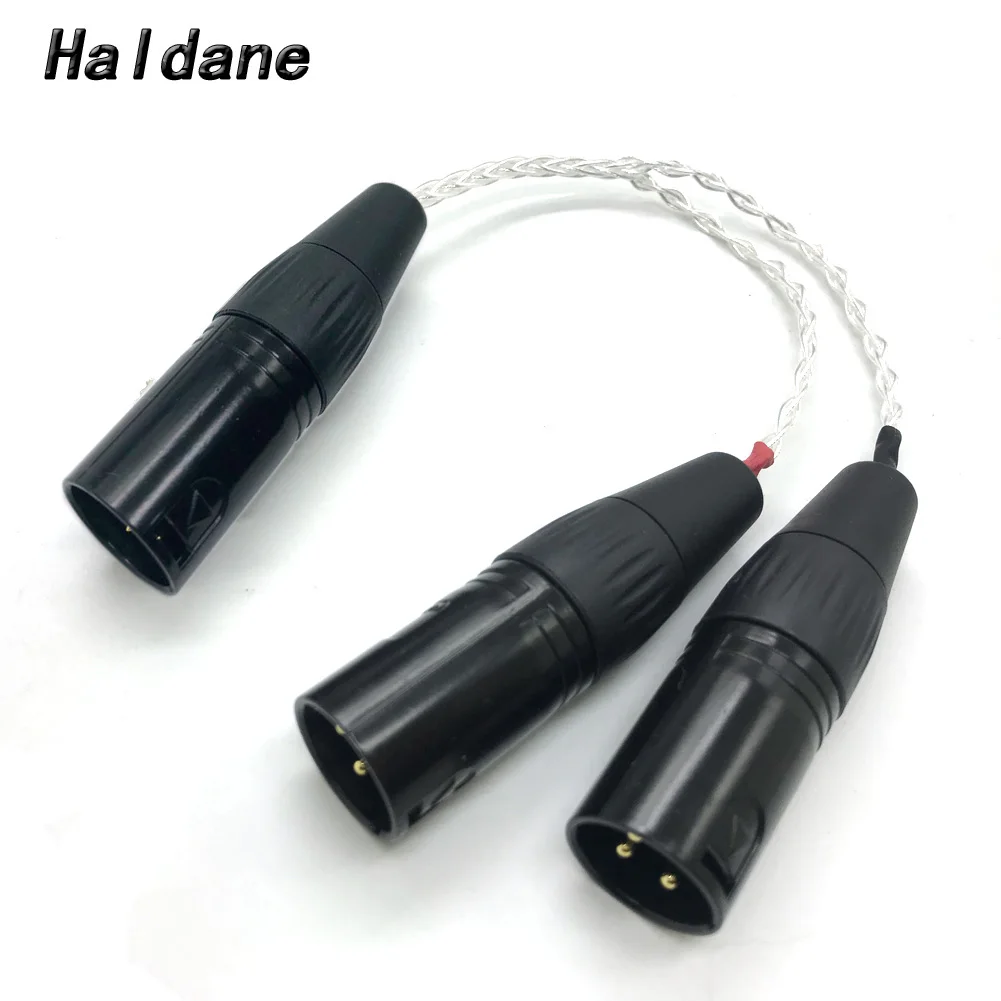 Haldane 8 Cores 7N OCC Silver Plated 4-pin XLR Male to 2x 3-pin XLR Male Balanced cable Headphone Audio Adapter