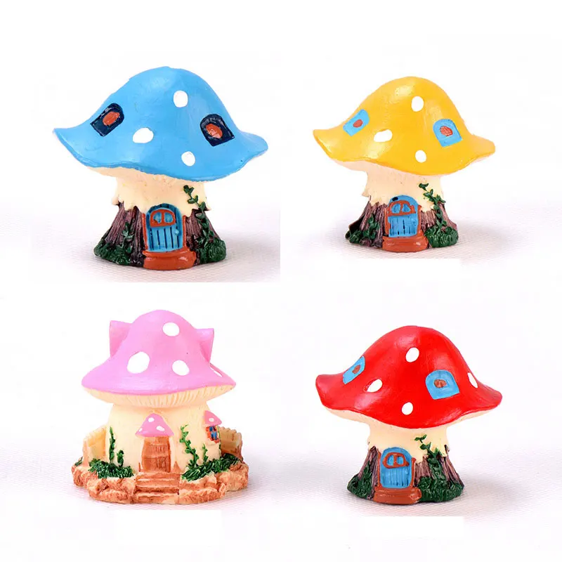 1PC Kawaii Garden Mini Mushroom House Micro Figurine Resin Craft Decorative Ornament Tiny Fairy World Bonsai Decoration