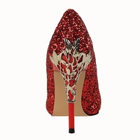 New Elegant Metal Carved Heel Shallow Women Pumps Sequined Cloth Pointed Toe High Heels Shoes Fashion Women's Wedding Shoes