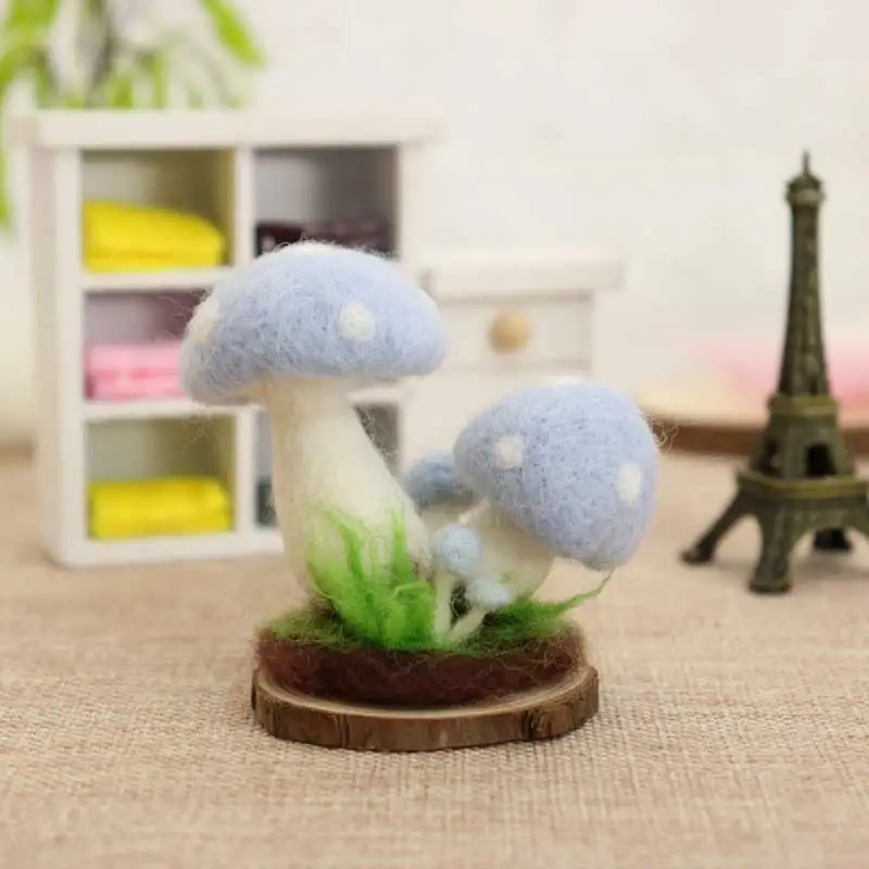 

Non-Finished Kids Children Summer DIY Handmade Educational activity Blue Mushroom Plant Wool Needle Felt Kit No-Finish Material
