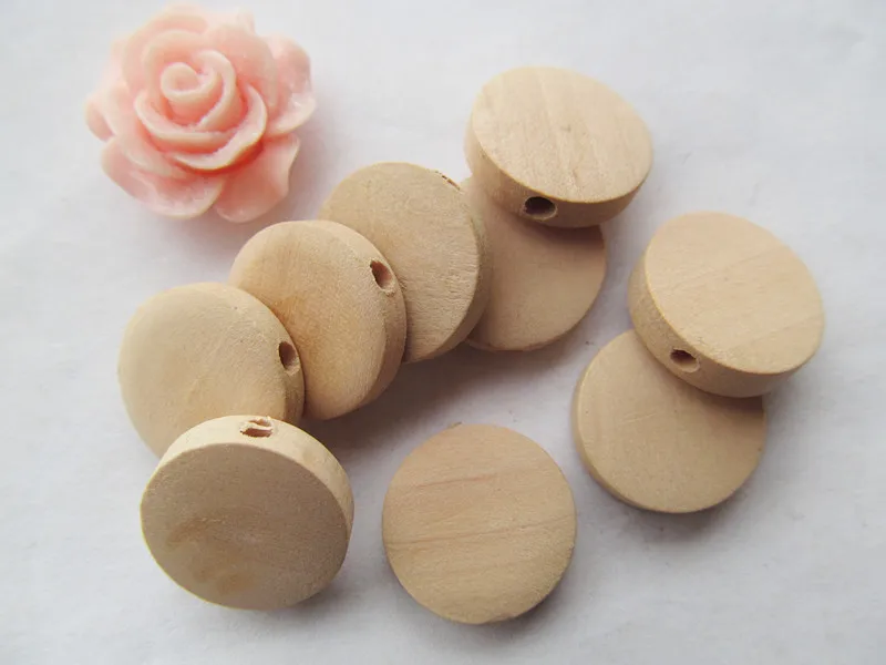 

100pcs 15mm Unfinished Thick Flat Circle Round Discs Natural Wood Spacer Beads Pendant Charm Findings,Hole through,DIY Accessory