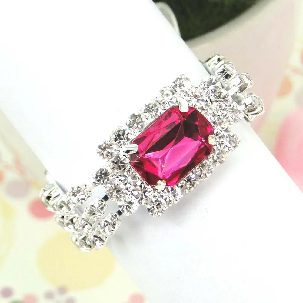 New Arrivals--12pcs/lot Fuchsia color Diamante Gem Silver Napkin Ring Serviette Holder Wedding Banquet Favour Decor