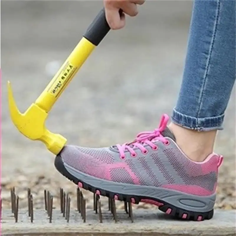 Outdoor Sneakers Work Shoes Women Breathable Steel Toe Cap Work Boot Iron Nose Anti-Puncture Construction Safety Shoes Plus Size