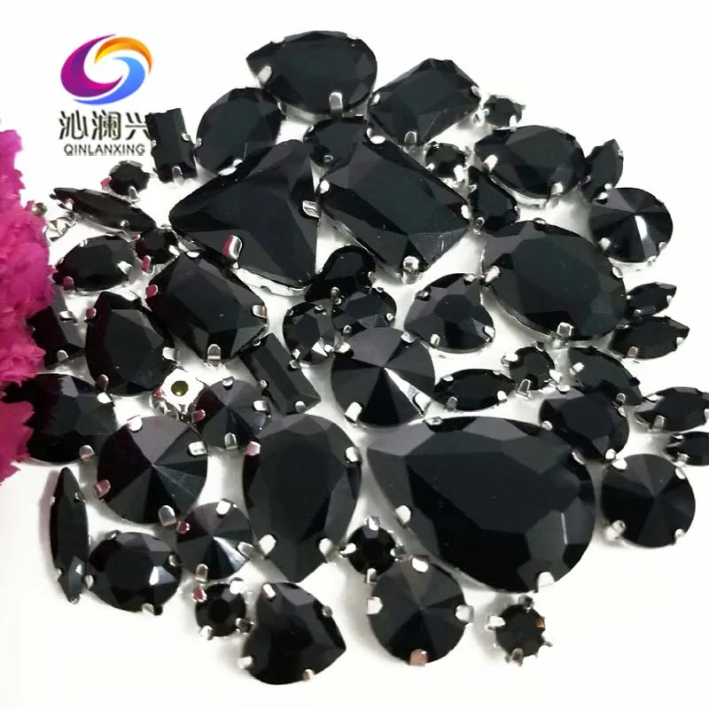 Mixed shape Glass Crystal Rhinestones, 68pcs/bag black Sewing Accessories, Use for Needlework, DIY Clothing Decoration