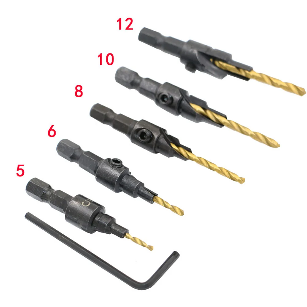 5 Chiếc Gỗ HSS Nghề Mộc Mũi Khoan Bộ Mũi Khoan 1/4 Chuôi Lục Giác Counterbore Tản Bit Cho Kích Cỡ Vít