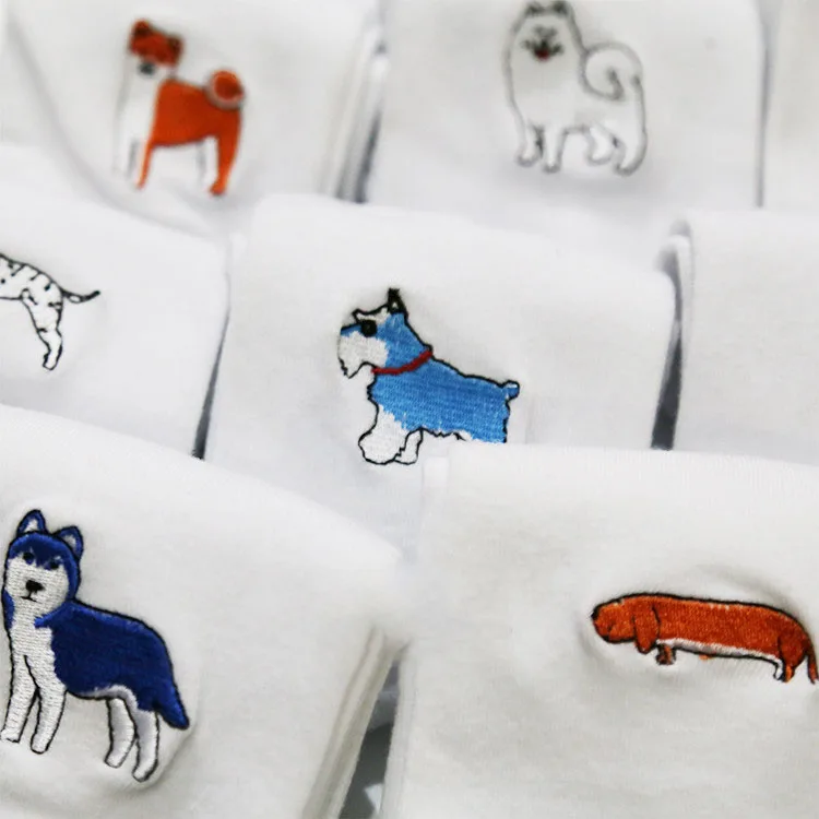 cute animal husky embroidery women cotton white socks lovely dog Jacquard female pure color socks funny kawaii pug meias soks