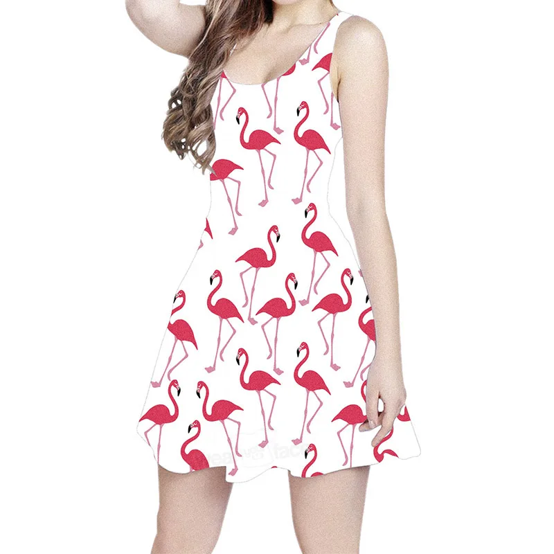 Flamingos Palm Tree 3D All Over Print Skater Dress Hipster Fashion Women Clothing Casual Street Wear Dropship US Size