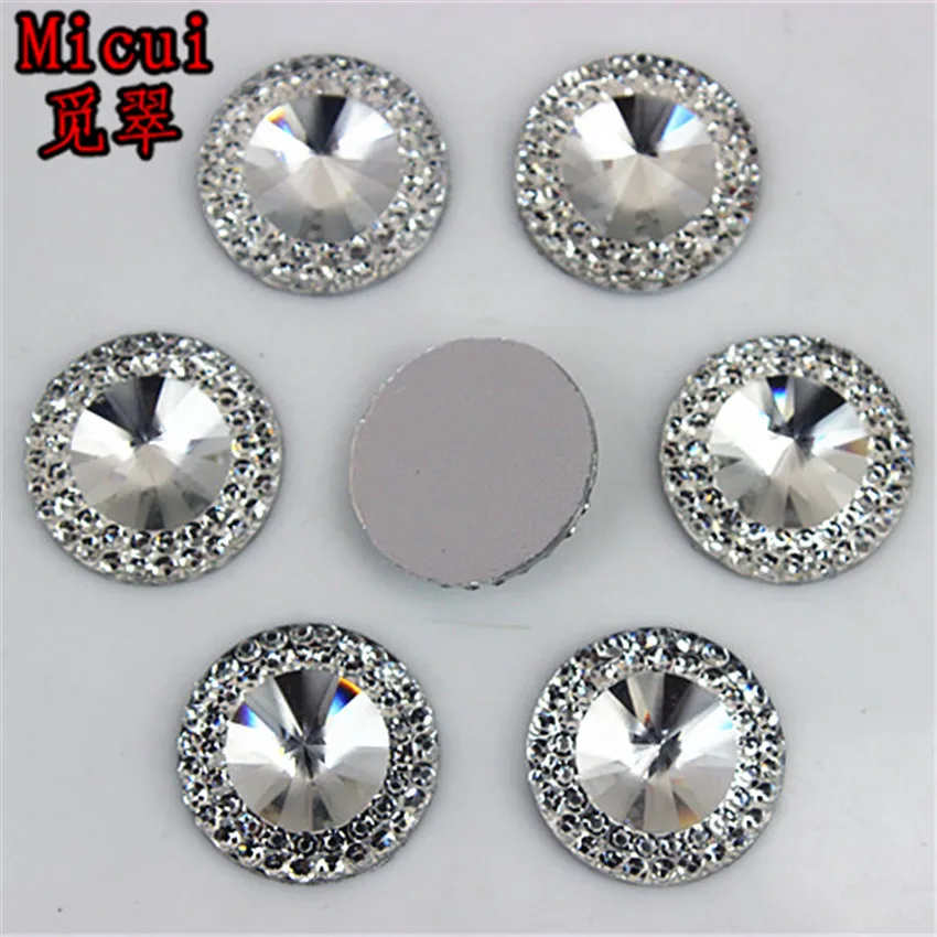 Micui 8/10/12/14/16/20mm Clear Color Round Flatback Resin Stone Beads Flatback Resin Rhinestone For DIY Wedding Decoration MC181