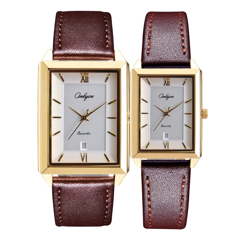 Ultra-thin men\'s and women\'s watches fashion Korean style rectangular calendar quartz waterproof with leather watchband