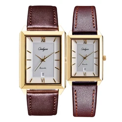 Ultra-thin men's and women's watches fashion Korean style rectangular calendar quartz waterproof with leather watchband