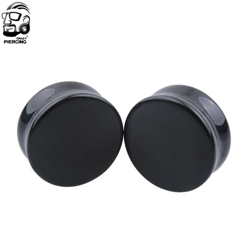 A Pair  Black Obsidian Black Onyx Stone Ear Gauge Plug Tunnels   5mm-25mm Saddle Earlet  Body Piercing Jewelry Ear Expander